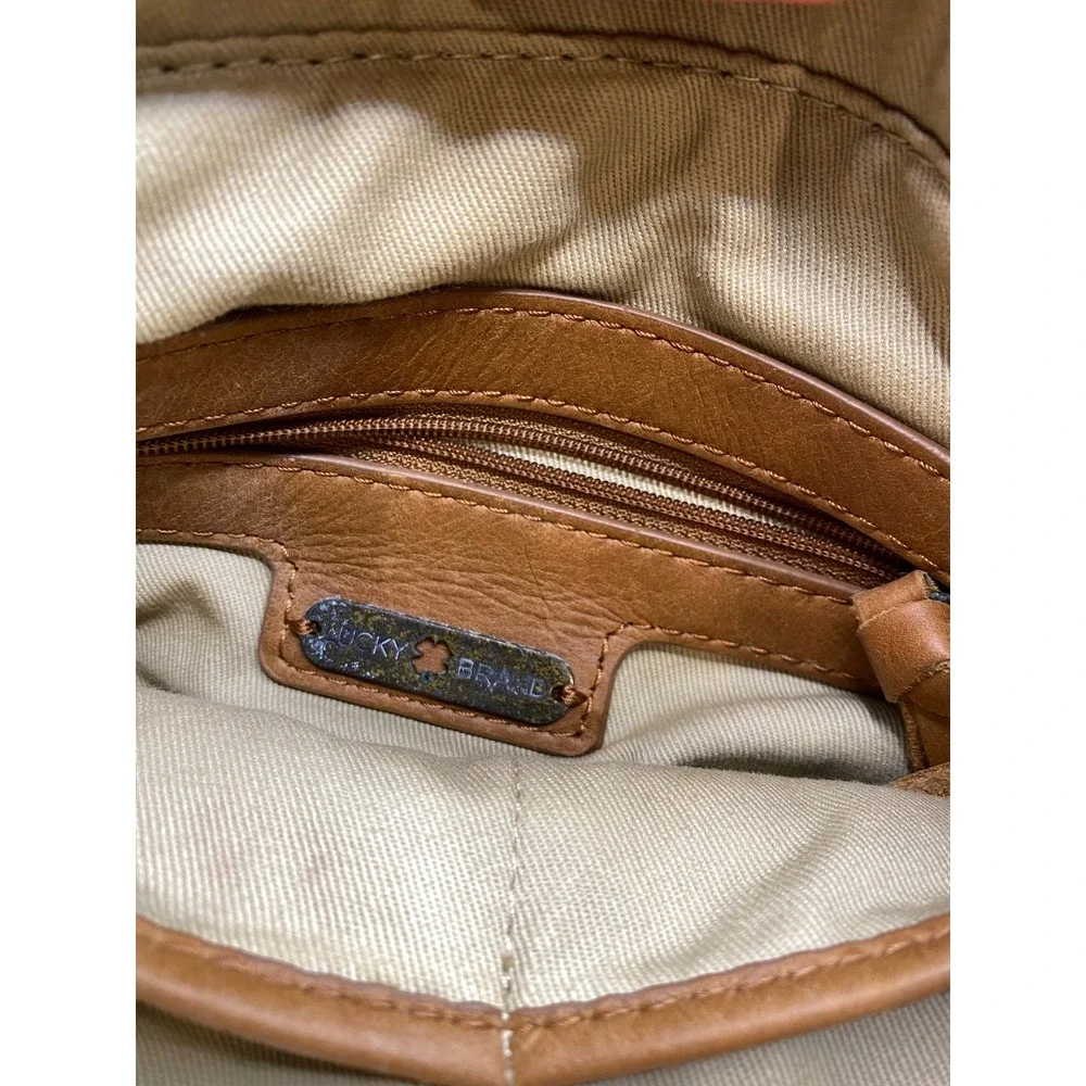 Lucky Brand Brown Leather Quilted‎ Diamond Crossbody Messenger Bag Boho Tassel